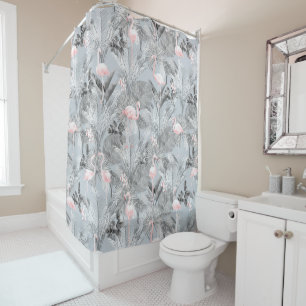 Rideaux De Douche Flamant rose Orchidée Tropical Motif Grey ID868