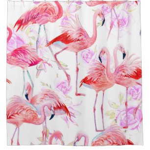 Rideaux De Douche Flamant rose Rose : Aquarelle Oiseau Floral