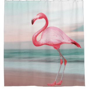 Rideaux De Douche Flamant rose rose Illustration Tropical Beach Suns