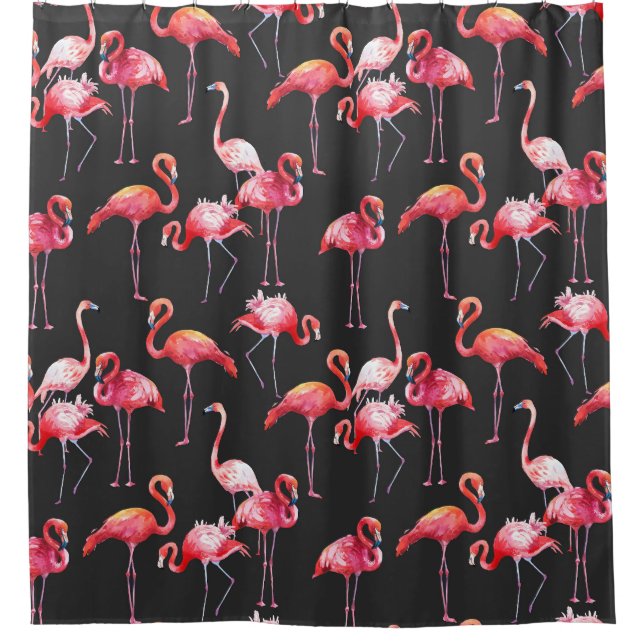 Rideaux De Douche Flamant rose rose : Motif d'aquarelle tropicale. (Devant)