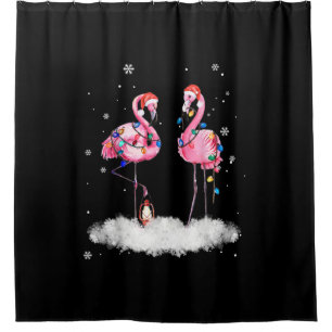 Rideaux De Douche Flamant rose sapin de Noël Santa Hat Lumière