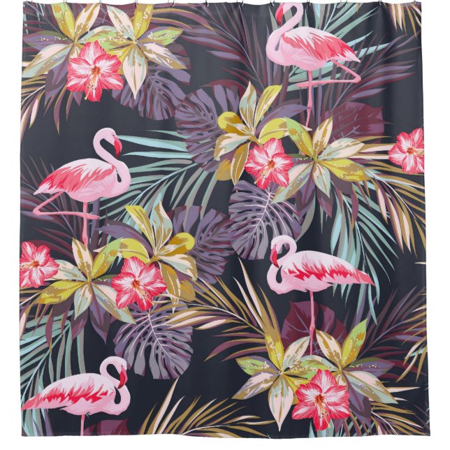 Rideaux De Douche Flamant rose Tropical : Motif sans couture d'été (Devant)