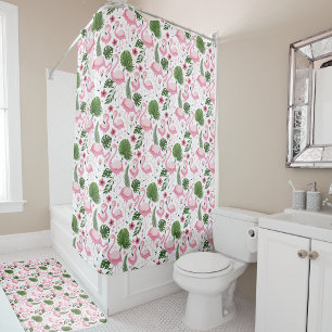 Rideaux De Douche Flamant rose Tropical & Palm Feuille Motif