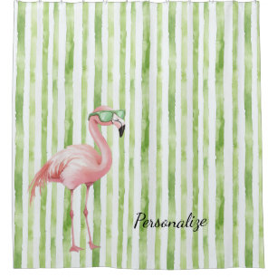 Rideaux De Douche Flamant Rose Vert  