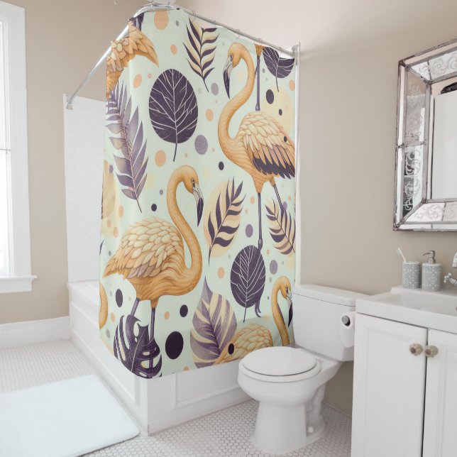 Rideaux De Douche Flamant rose vintage sans couture (En situation)