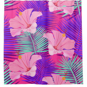 Rideaux De Douche Flamants roses exotiques : Vintage rose tropical.