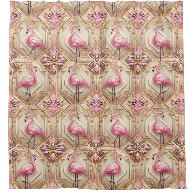 Rideaux De Douche Flamants roses rétro Art déco (Devant)