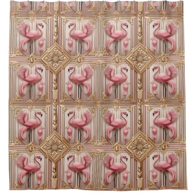 Rideaux De Douche Flamants roses rétro Art déco (Devant)