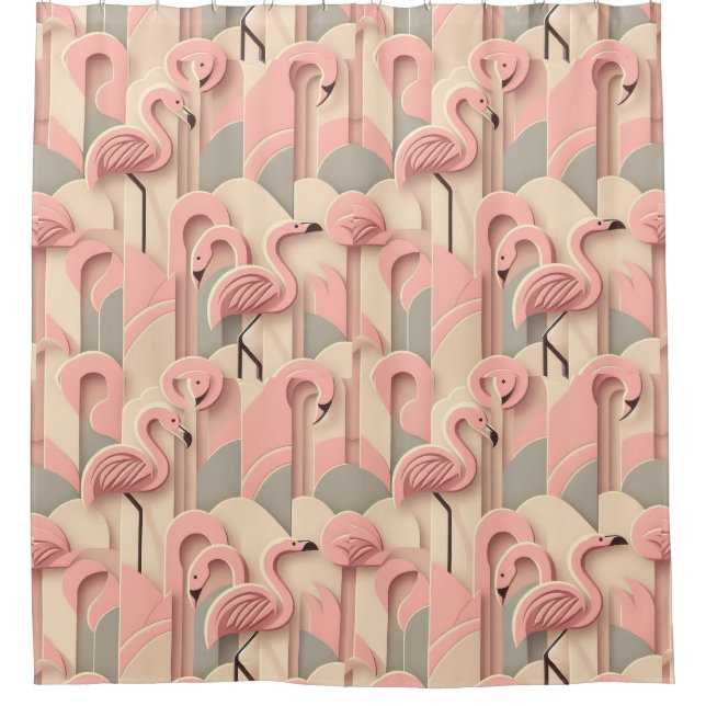 Rideaux De Douche Flamants roses rétro modernité du milieu du siècle (Devant)