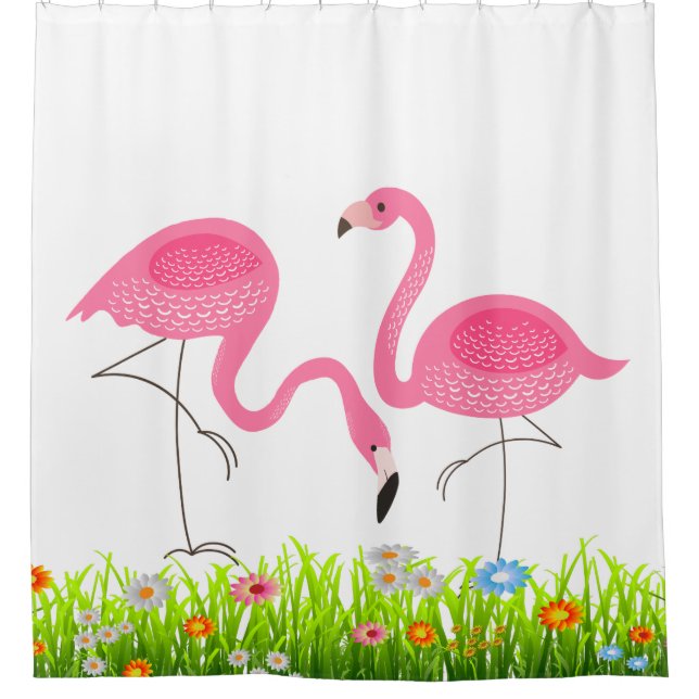 Rideaux De Douche Flamants roses roses & Grass et Fleurs de printemp (Devant)