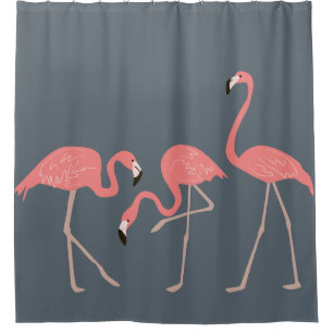 Rideaux De Douche Flamants roses roses Tropical Sur Grey Arrière - p