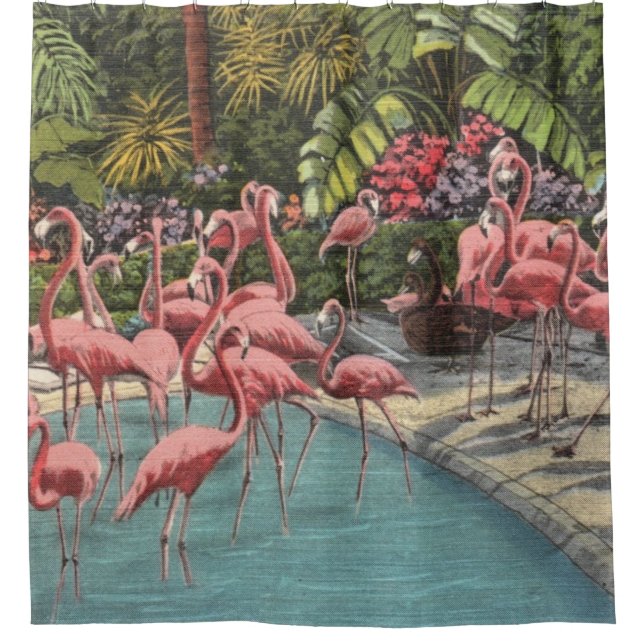 Rideaux De Douche Flamants roses tropicaux (Devant)