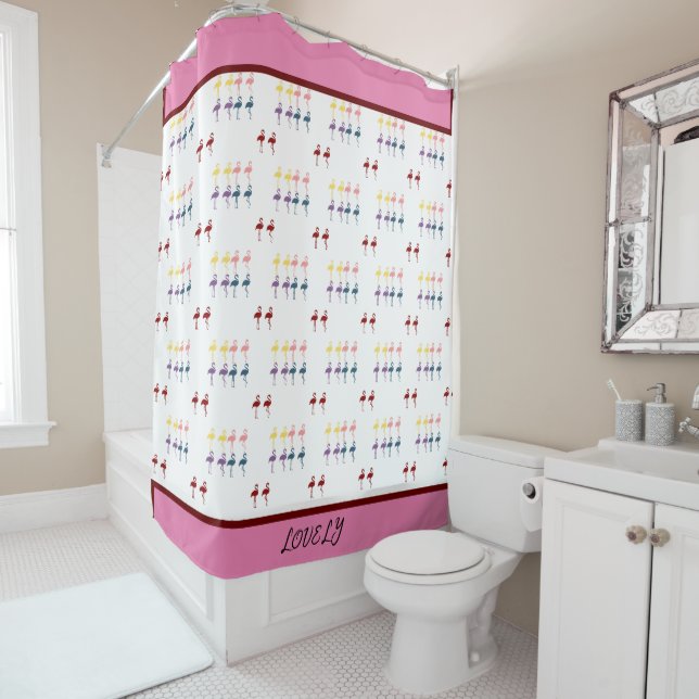 Rideaux De Douche Flamingo motif coloré (En situation)