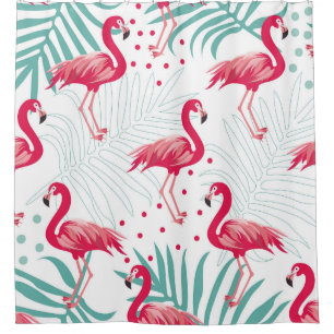 Rideaux De Douche Flamingo tropical et feuille, motif d'été.
