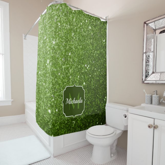 Rideaux De Douche Flamme de parties scintillant vert clair pétille M (En situation)