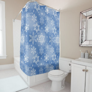 Rideaux De Douche Flammes De Neige Blanches Sur Bleu Icy
