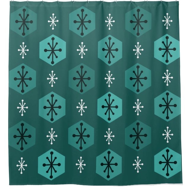 Rideaux De Douche Flammes de neige de Noël rétro Turquoise (Devant)