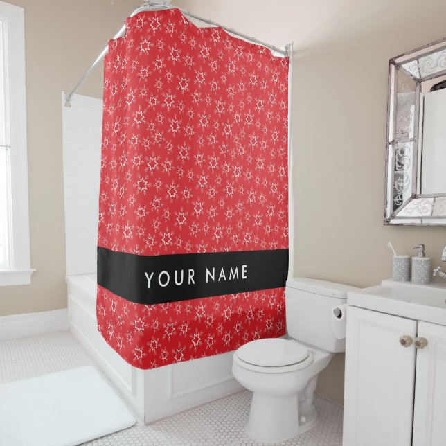 Rideaux De Douche Flammes de neige rouges et blanches, Votre nom, Pe (En situation)