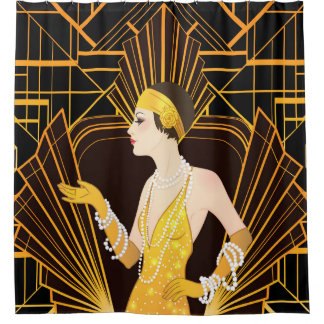 Rideaux De Douche Flapper girl : invitation de fête rétro.