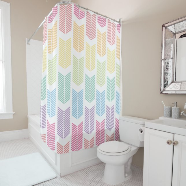Rideaux De Douche Flèches Pastel Rainbow Chevron (En situation)