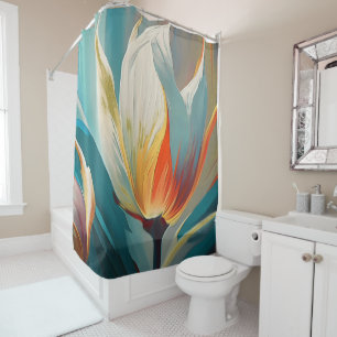 Rideaux De Douche Fleur abstraite lumineuse en bleu sarcelle et oran