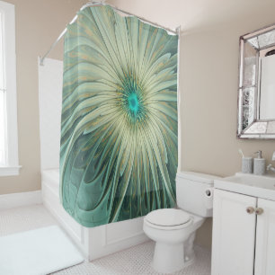 Rideaux De Douche Fleur Abstraite Moderne Fantaisie Turquoise Blé