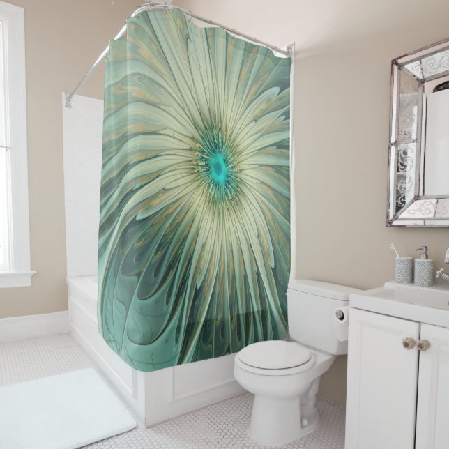 Rideaux De Douche Fleur Abstraite Moderne Fantaisie Turquoise Blé (En situation)