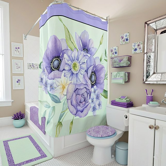 Rideaux De Douche Fleur aquarelle violette (Créateur téléchargé)