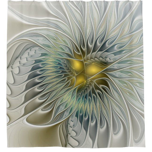 Rideaux De Douche Fleur argentée dorée Fantastique art fractal abstr (Devant)