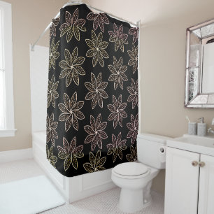 Rideaux De Douche Fleur blanche Motif sur noir