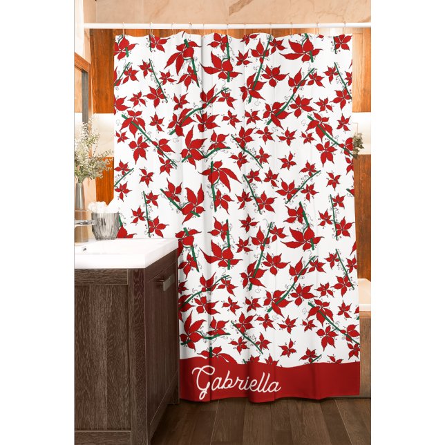 Rideaux De Douche Fleur botanique rouge de Noël (Créateur téléchargé)