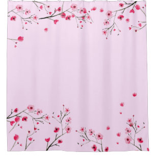 Rideaux De Douche Fleur d'aquarelle rose fleurs de cerisiers japonai