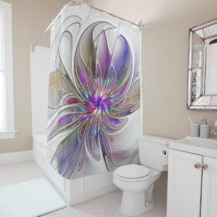Rideaux De Douche Fleur d'art fractal abstrait énergique et coloré