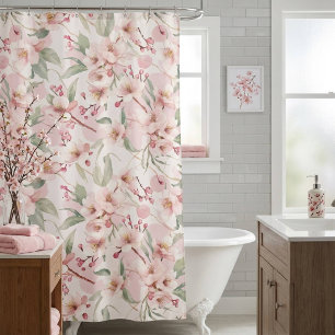 Rideaux De Douche Fleur de cerisier à l'aquarelle vintage