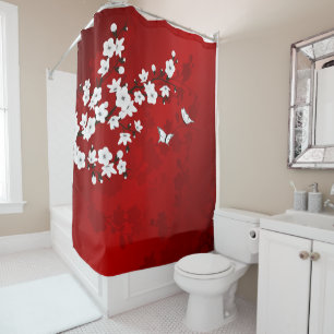 Rideaux De Douche Fleur de cerisier rouge blanc oriental