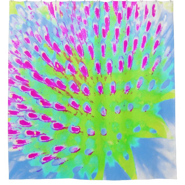 Rideaux De Douche Fleur de cône Abstrait verte et violette de chaux (Devant)