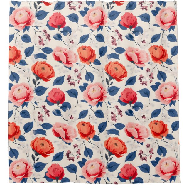 Rideaux De Douche Fleur de Crimson et de Corail (Devant)