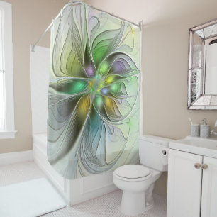 Rideaux De Douche Fleur de Fantaisie Colorée Moderne Abstraite Fract