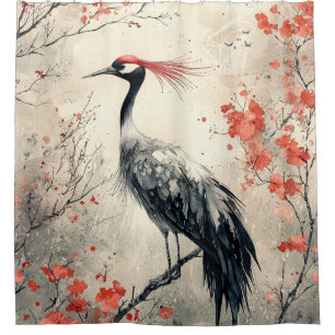 Rideaux De Douche Fleur de grue cramoisie Encre lavis (1)