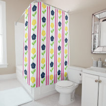 Fleur de l'art populaire rayée - Navy Jaune Rose C