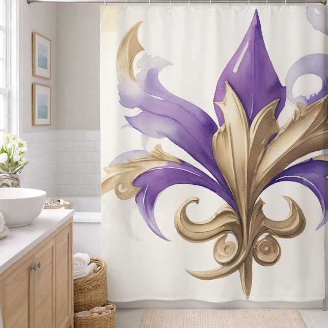 Rideaux De Douche Fleur de lis aquarelle brun violet (Créateur téléchargé)