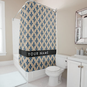 Rideaux De Douche Fleur de Lis, Bleu Marine sur Beige, Royal, Votre