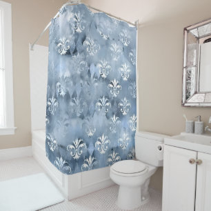 Rideaux De Douche Fleur de Lis - Bleu Vintage