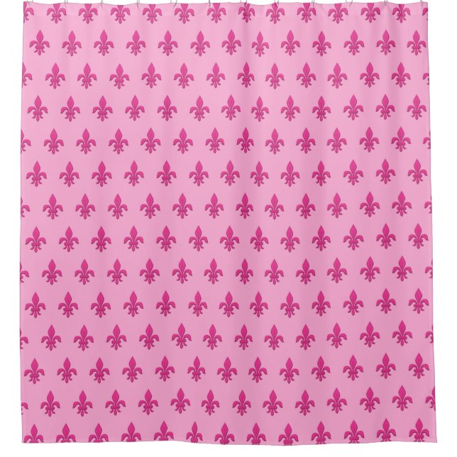 Rideaux De Douche Fleur de Lis dans le rose fuchsia sur rose-clair (Devant)