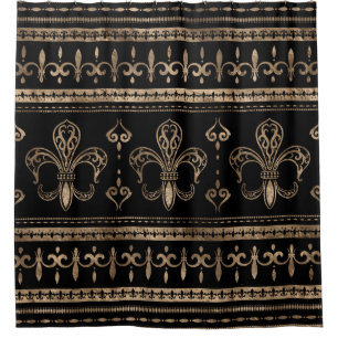 Rideaux De Douche Fleur de lis Décoration de luxe - noir et or