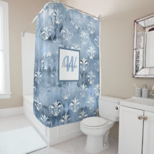 Rideaux De Douche Fleur-de-Lis Élégant - Français Bleu Vintage