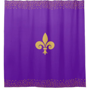 Rideaux De Douche Fleur de Lis Fleur & Confetti doré sur Violet