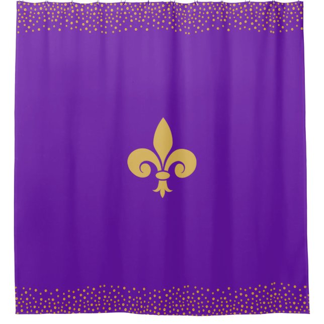 Rideaux De Douche Fleur de Lis Fleur & Confetti doré sur Violet (Devant)