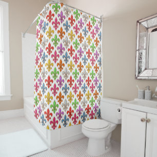 Rideaux De Douche Fleur-de-lis Fleurs Blanc Bold Coloré