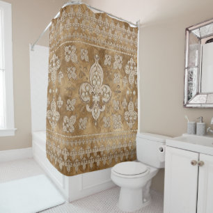 Rideaux De Douche Fleur de lis ornement de luxe en perles et or